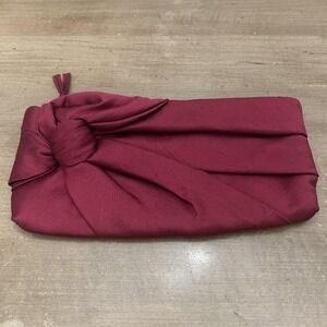 Talbots Clutch Womens Small Burgundy Silk Wool Knot Front Pleated Bag Purse